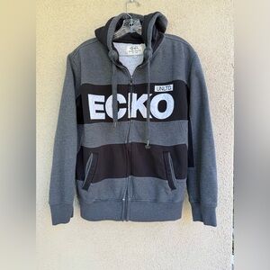 Ecko Unlimited Charcoal and Black Zip-Up color block Hoodie M